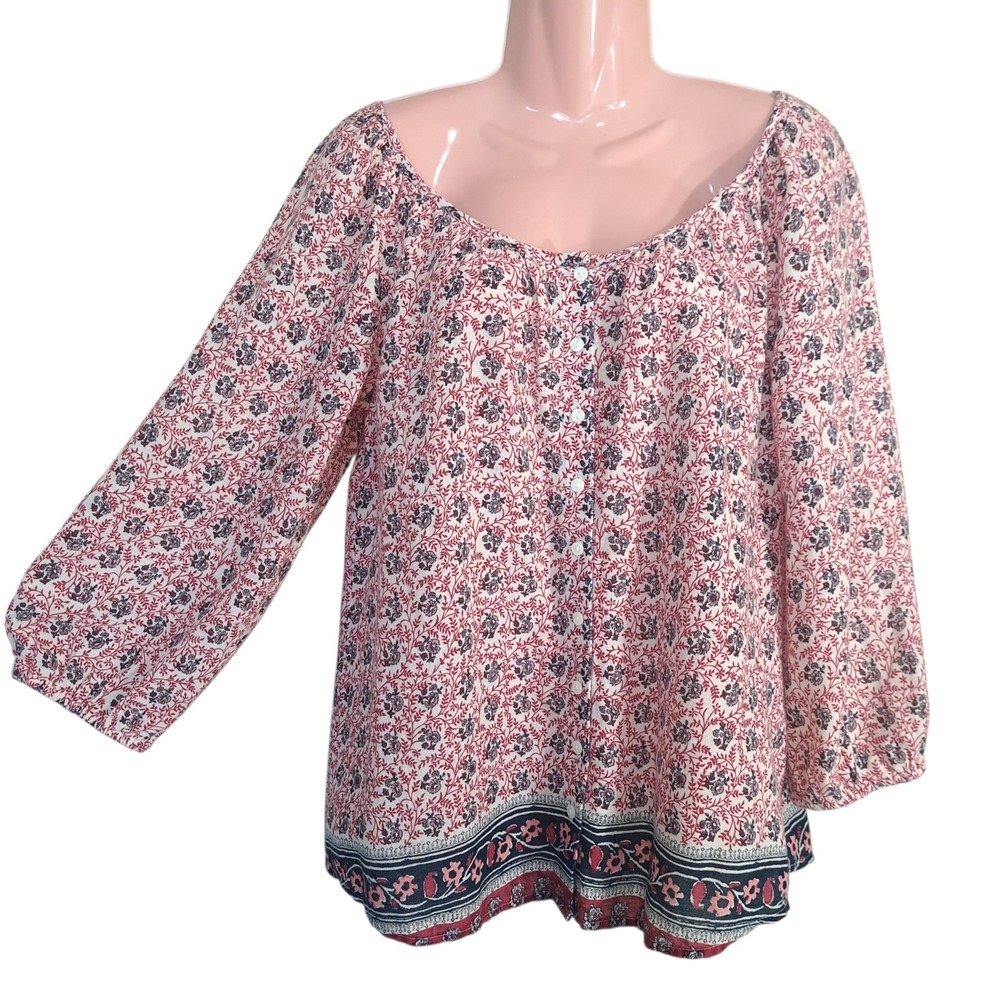LUCKY BRAND Live In Love Women's Top Button Blouse Size‎ S Multicolor Boho